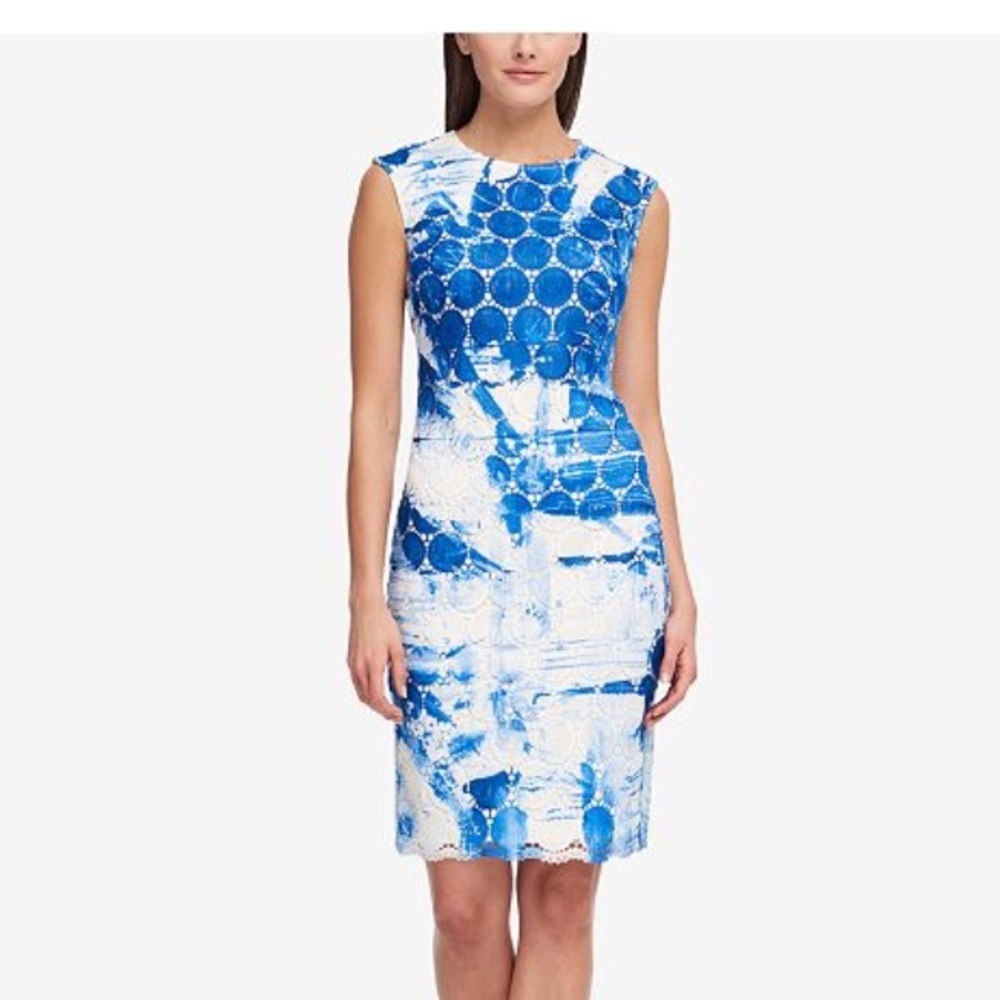 NWT DKNY white blue circle dress